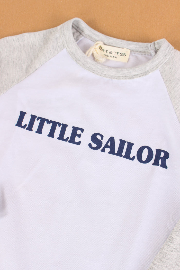 T-shirt Scritta Little Sailor Bianco/blue-4