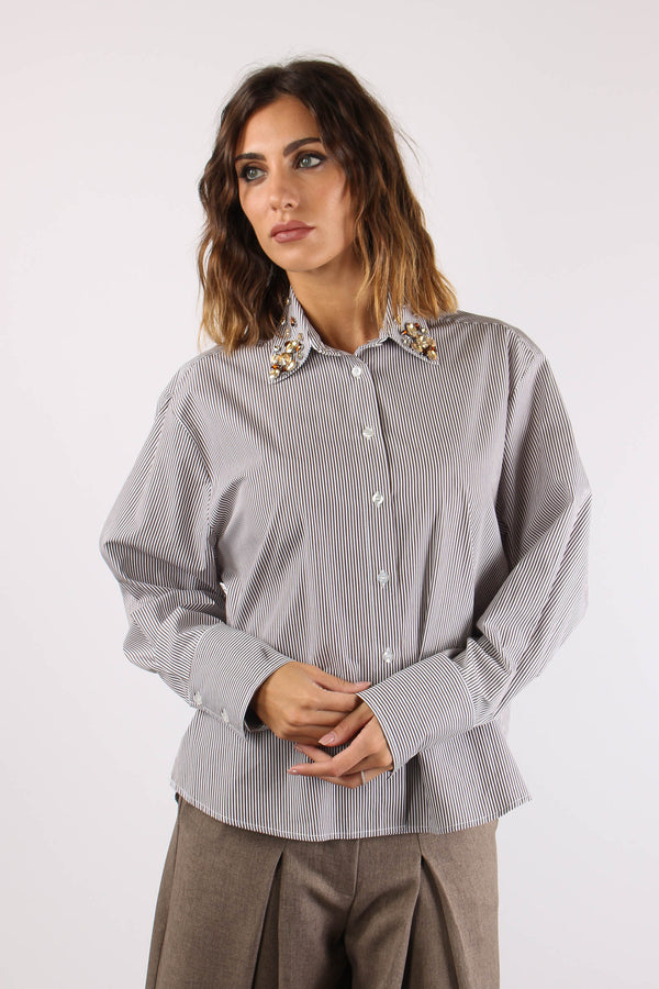 Camicia Riga Applicazione Coll Bianco/moro-2