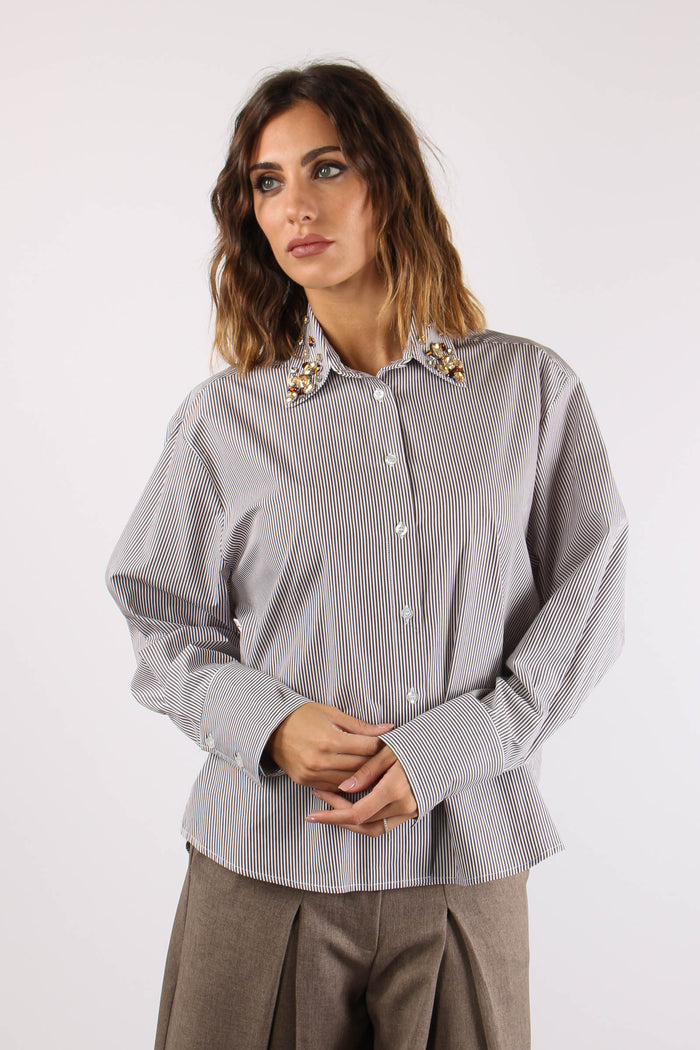 Camicia Riga Applicazione Coll Bianco/moro-2
