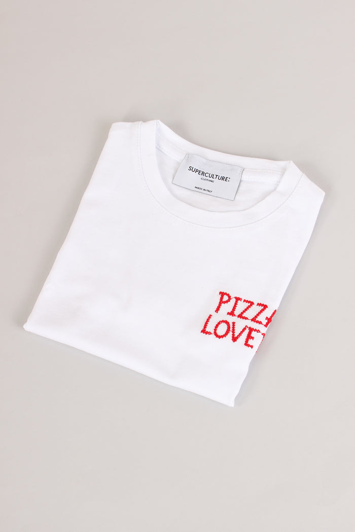 T-shirt Ricamo Pizza Lover White-3