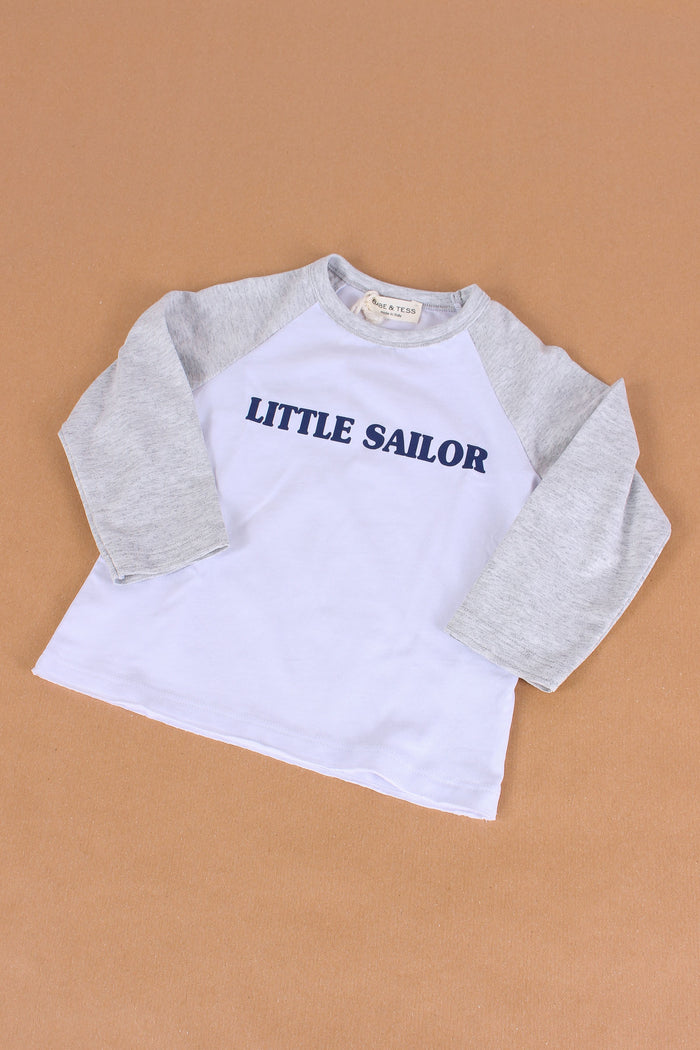 T-shirt Scritta Little Sailor Bianco/blue-3