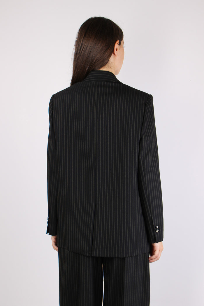 Giacca Over Gessata Nero/beige-6