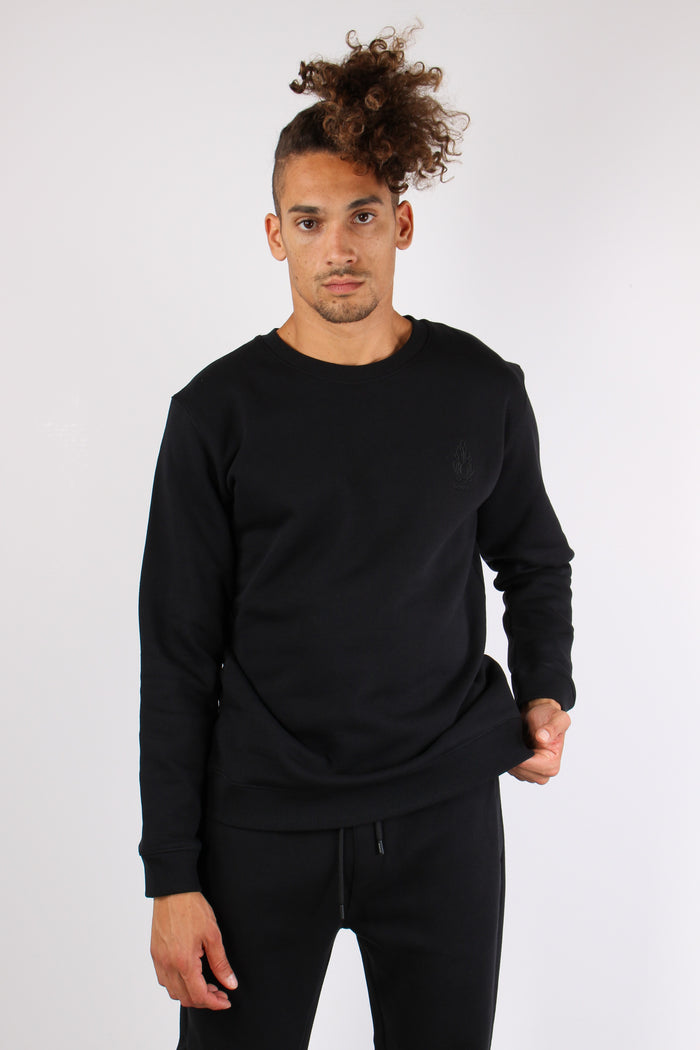 Felpa Girocollo Logo Ricamo Nero-3