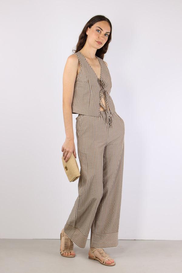 Pantalone Palazzo Riga Caffe/bianco
