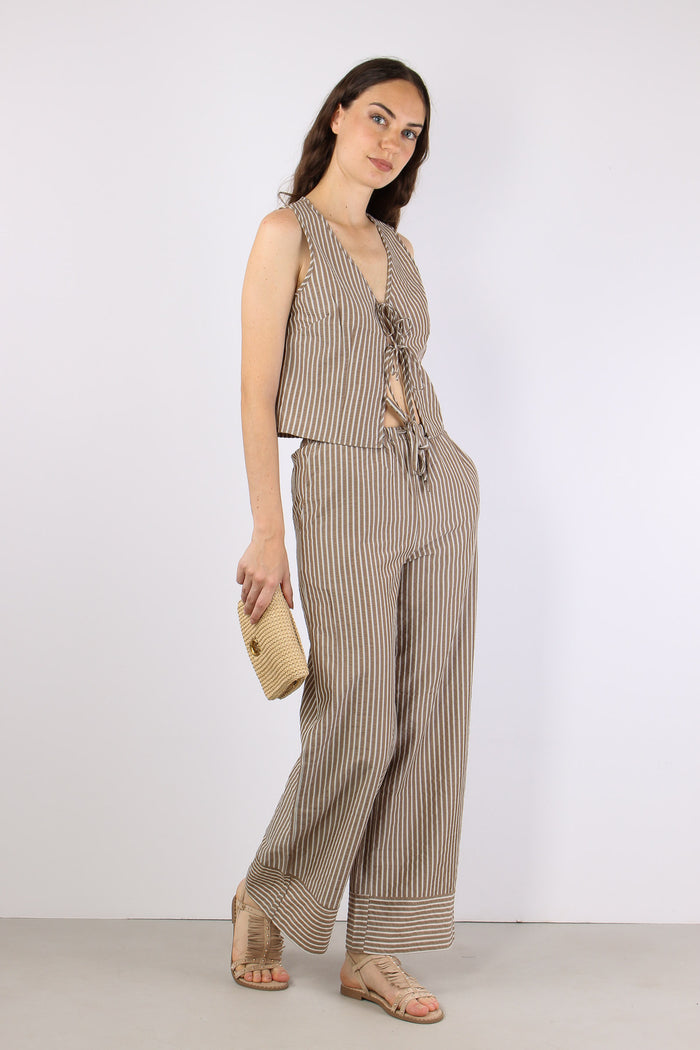 Pantalone Palazzo Riga Caffe/bianco