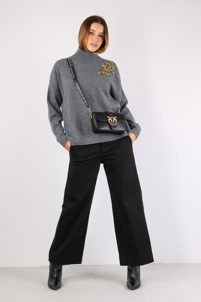 Maglia Collo Alto Applicazioni Grigio Melange-6