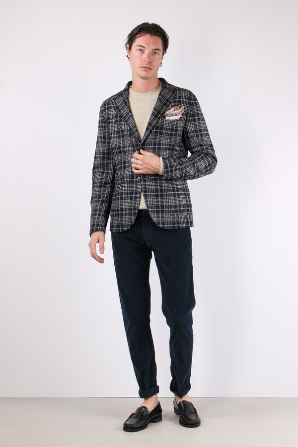 Giacca Macro Quadro Blu/cammello