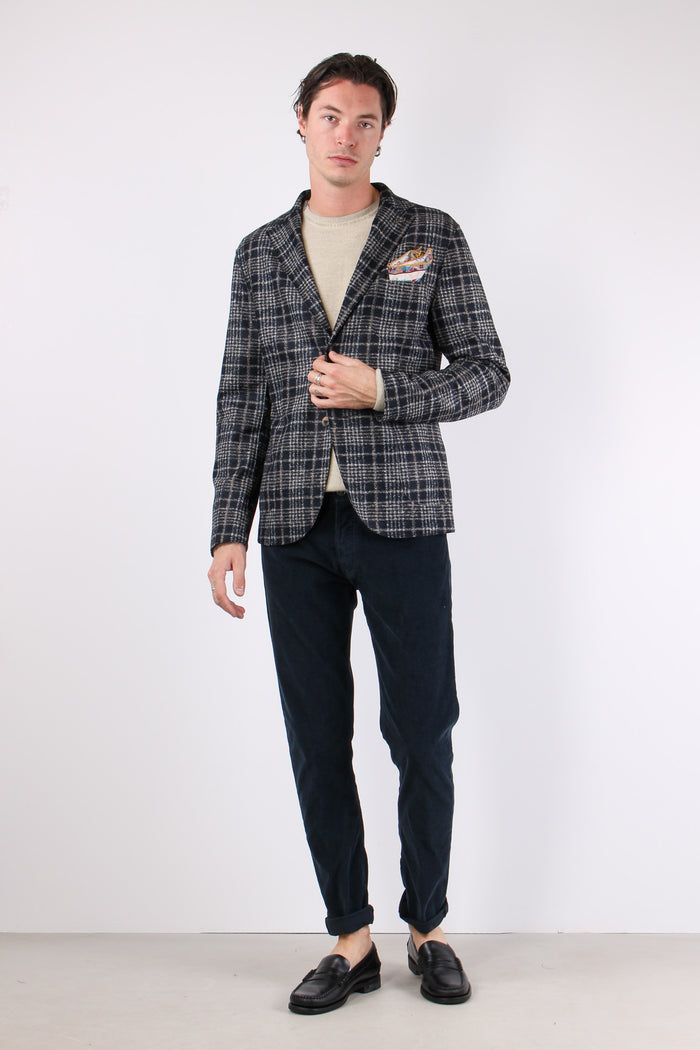 Giacca Macro Quadro Blu/cammello