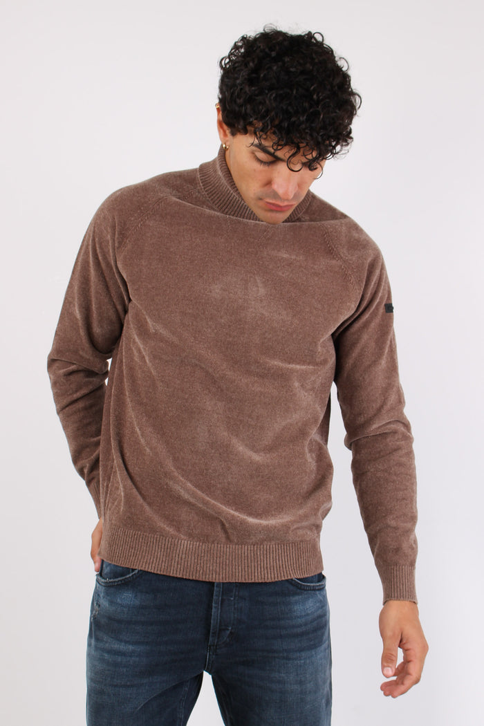 Maglia Collo Alto Ciniglia Taupe Melange-4
