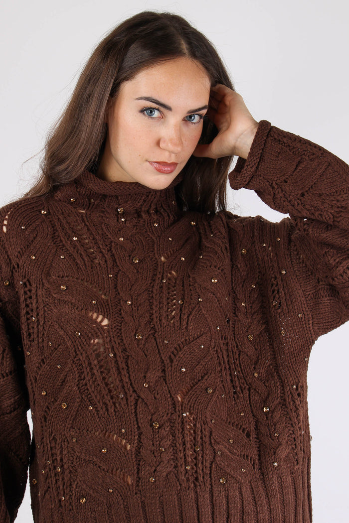 Collo Alto Inserto Strass Cioccolato-4