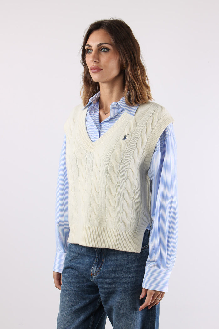 Gilet Trecce Misto Lana Authentic Cream-4
