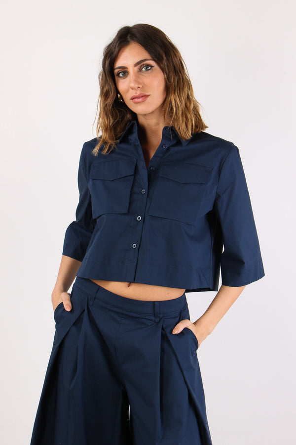 Camicia Taschine Cotone Tecnico Navy Blue-2