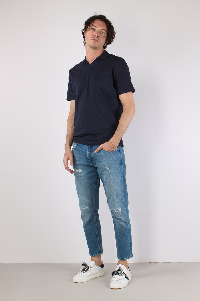 Polo Derby Cotone Blu Navy-5