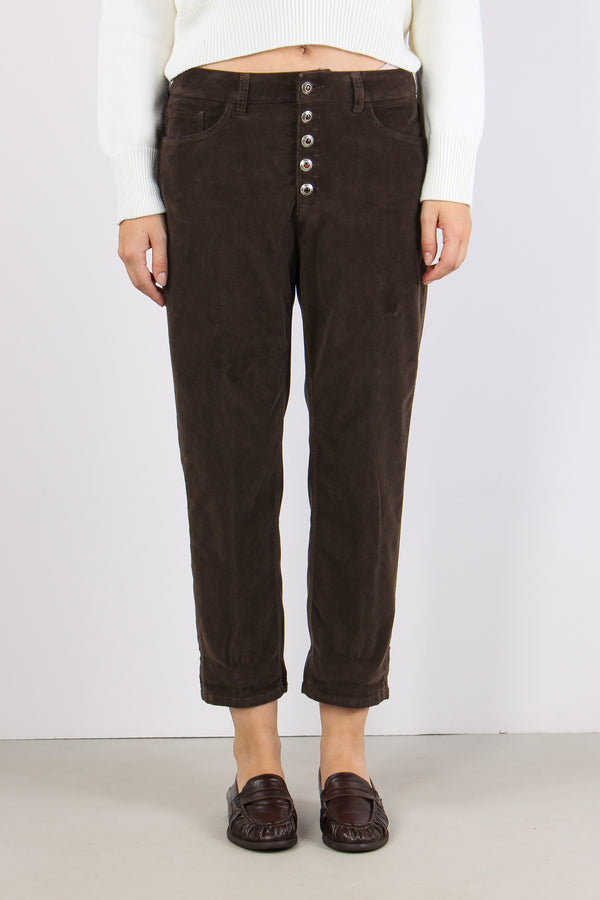Koons Pantalone Velluto Bottone Gio Chocolate-2