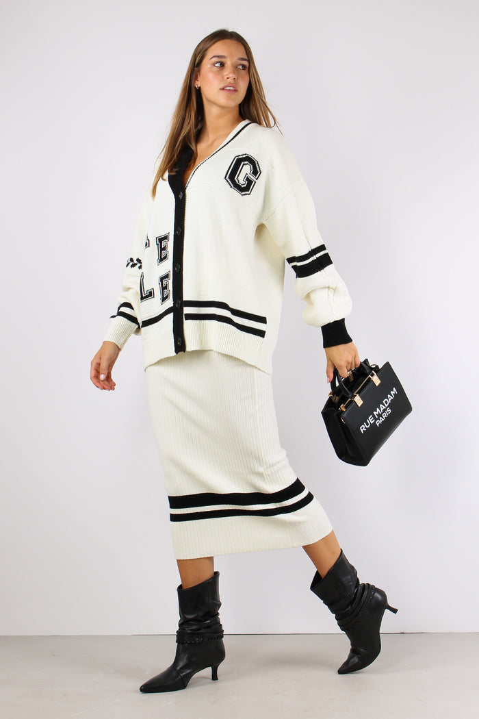 Cardigan College Bicolore Off White-7