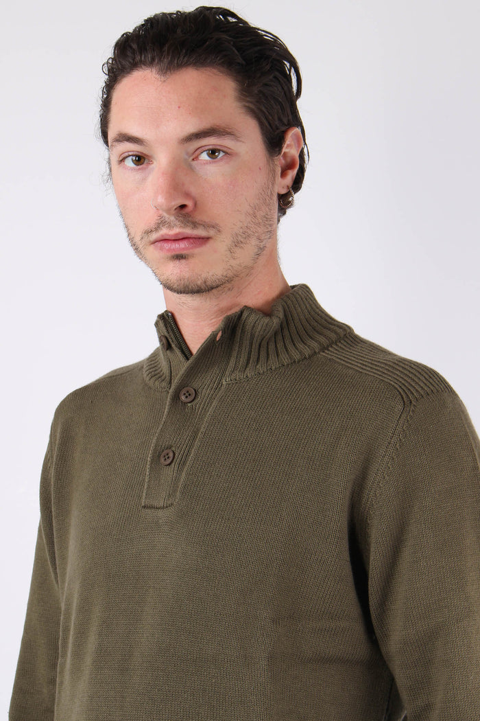 Collo Alto 3 Bottoni Cotone Sherwood Green-6