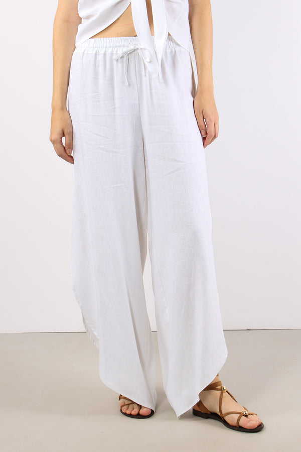 Pantalone Lino Spacco Laterale Bianco-2