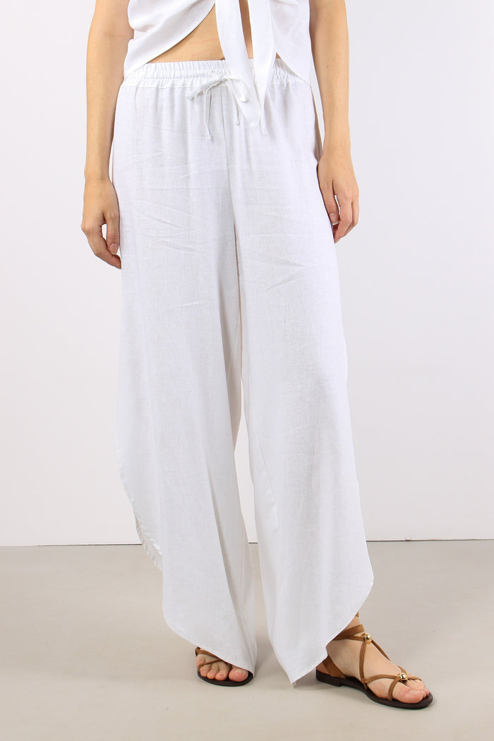 Pantalone Lino Spacco Laterale Bianco-2