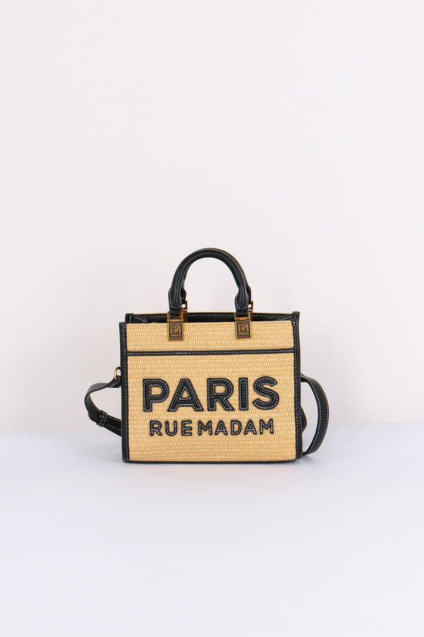 Shopping Mini Rigida Paglia Straw Black