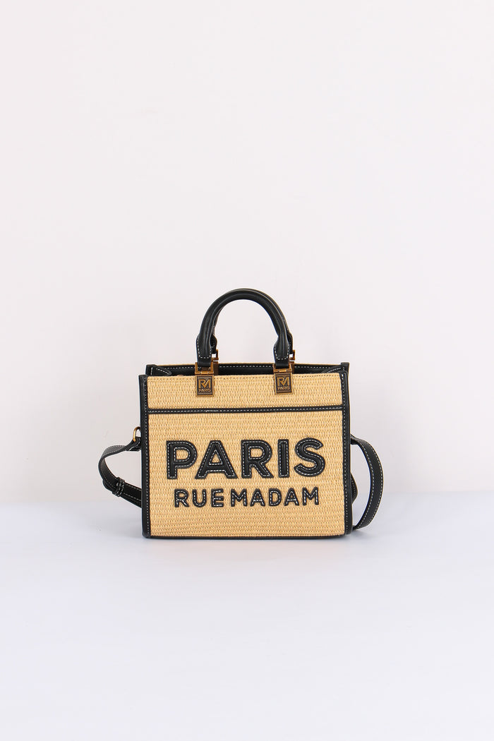 Shopping Mini Rigida Paglia Straw Black