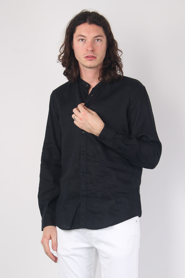 Camicia Lino Coreana Black-2