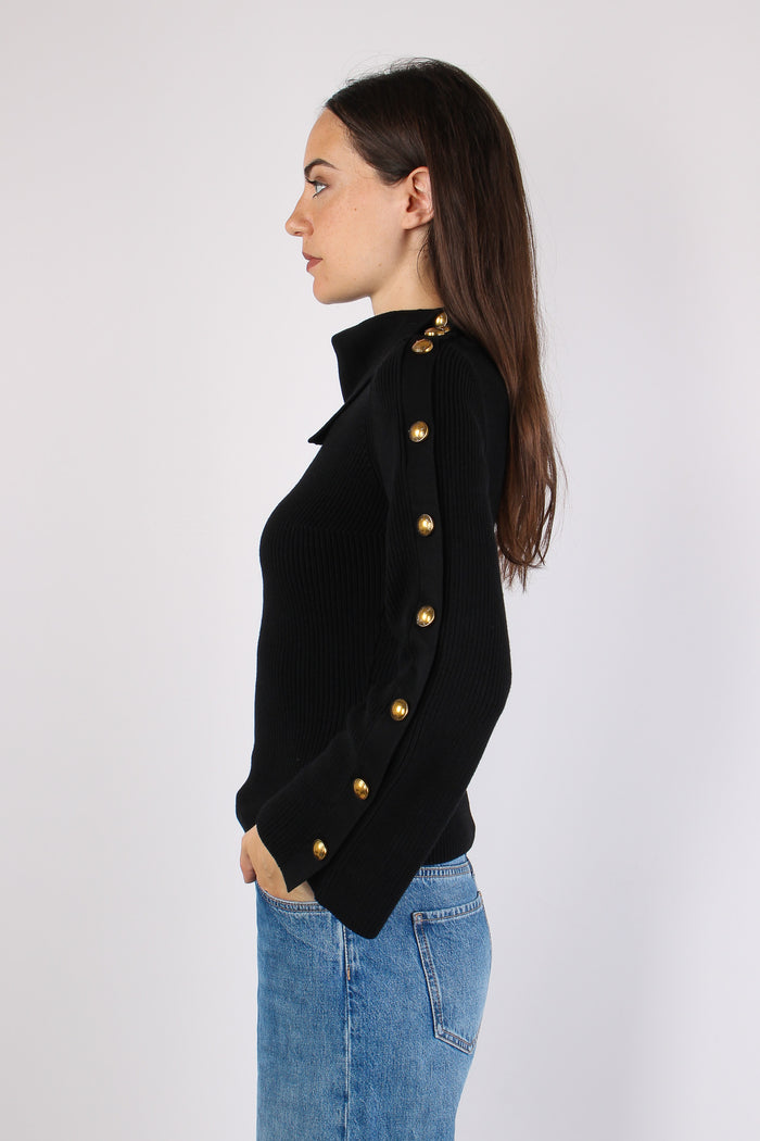 Maglia Bottoni Manica Nero-3