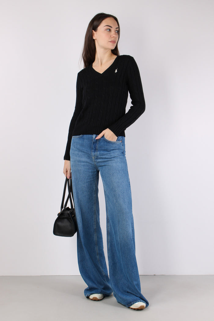 Pullover Trecce Scollo V Polo Black-3
