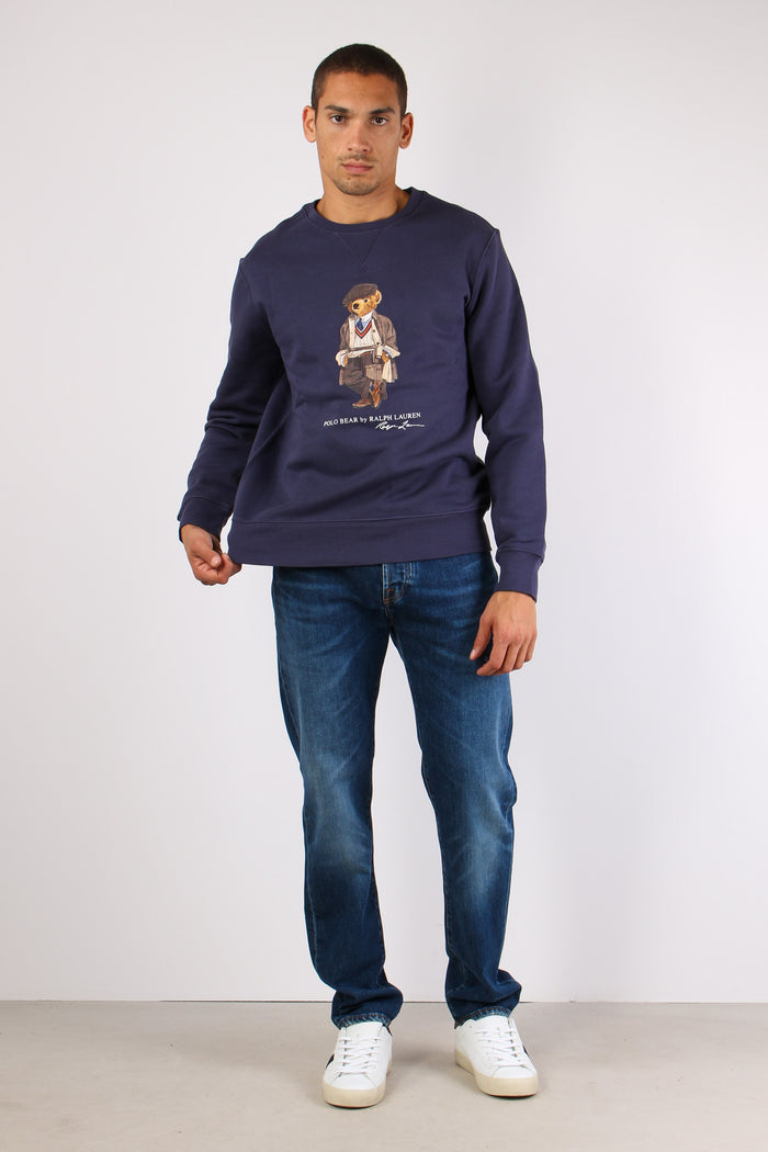 Felpa Girocollo Stampa Orso Faded Blue-3