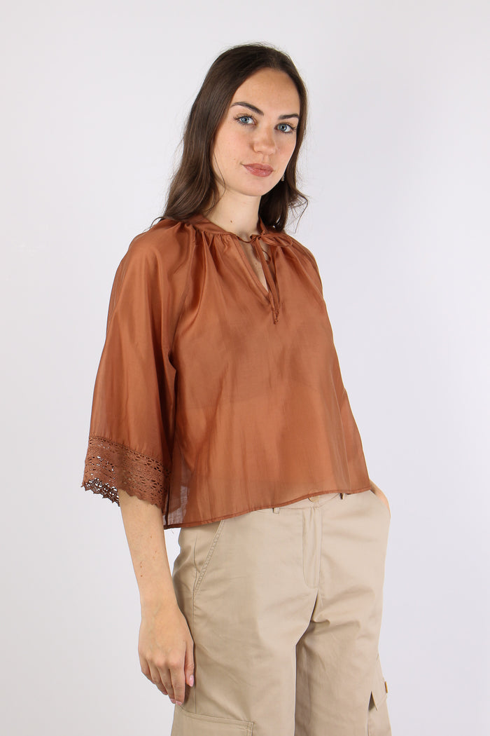 Camicia Mussola Macrame Manica Ruggine-3