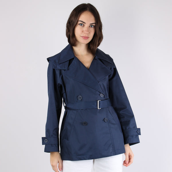 Trench Lungo Cappuccio Staccabile Blu-2
