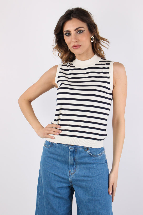 Wkdstallo Lupetto Smanicato Riga Ecru-blu