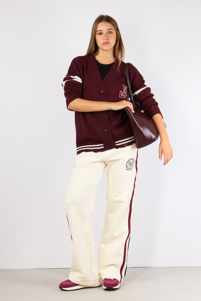 Cardigan Lana Bottoni Patch Bordeaux