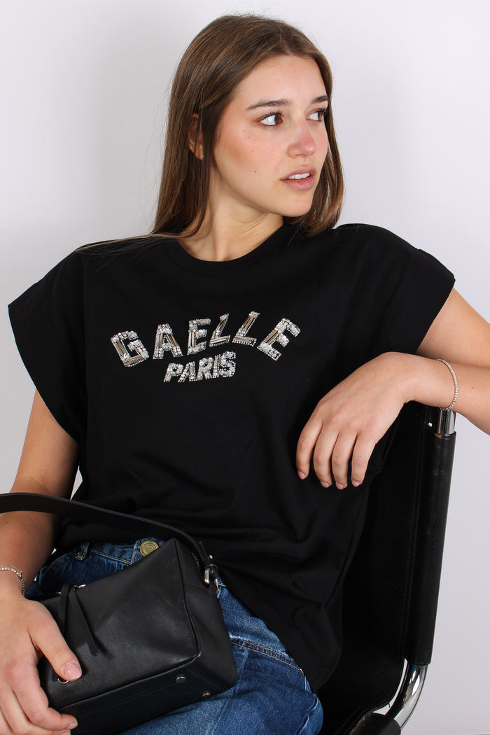 T-shirt Logo Strass Nero-6