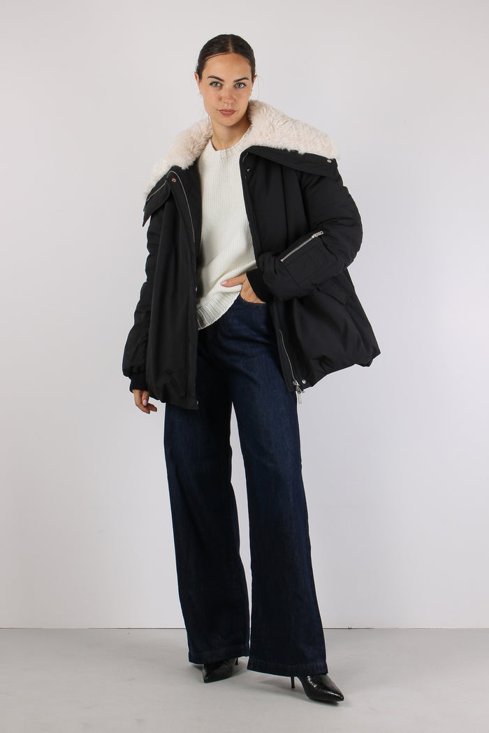 Bomber Nylon Over Interno Pelo Nero