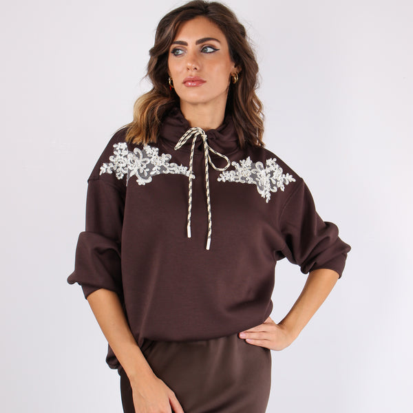 Felpa Cappuccio Inserto Pizzo Moro-2