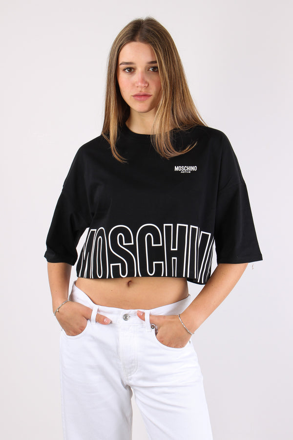 T-shirt Cropped Scritta Nero