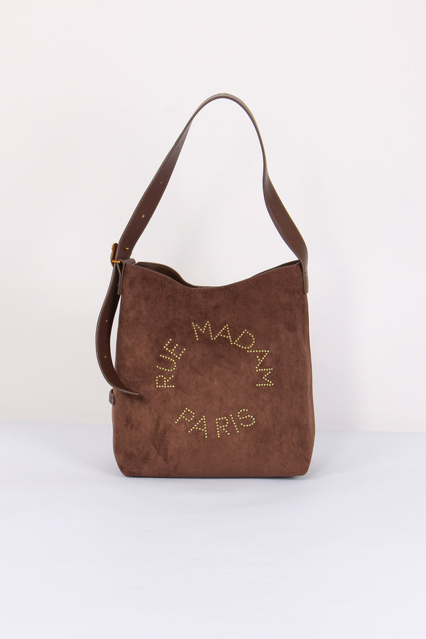 Shopping Verticale Logo Borchie Suede Brown