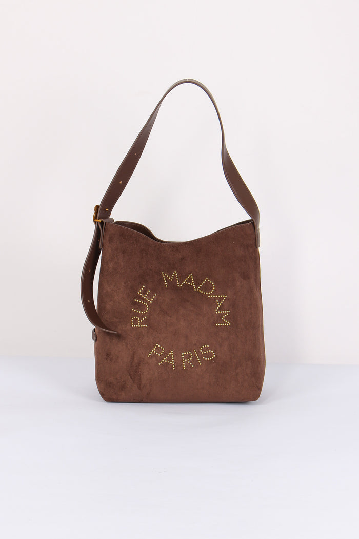 Shopping Verticale Logo Borchie Suede Brown