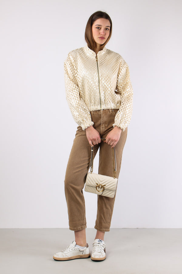 Giubbotto Rete Paillettes Panna