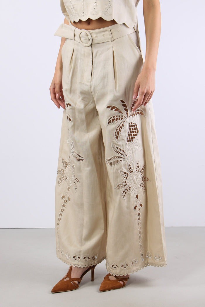 Pantalone Lino Palazzo Pences Ecru-3