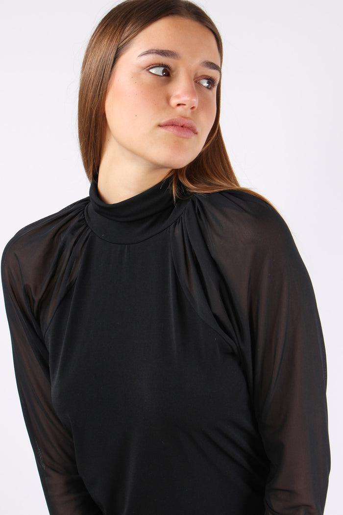 Top Bimateriale Manica Ampia Nero-9