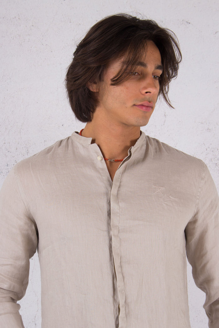 Camicia Coreana Lino Sabbia-6