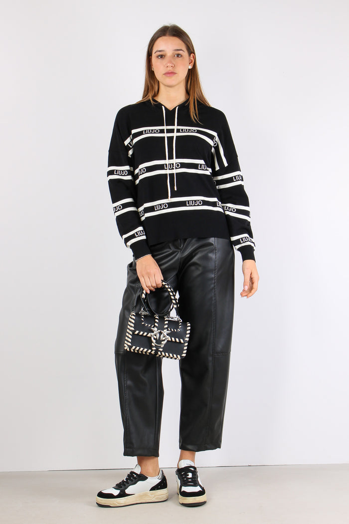 Maglia Cappuccio Riga Nero/bianco