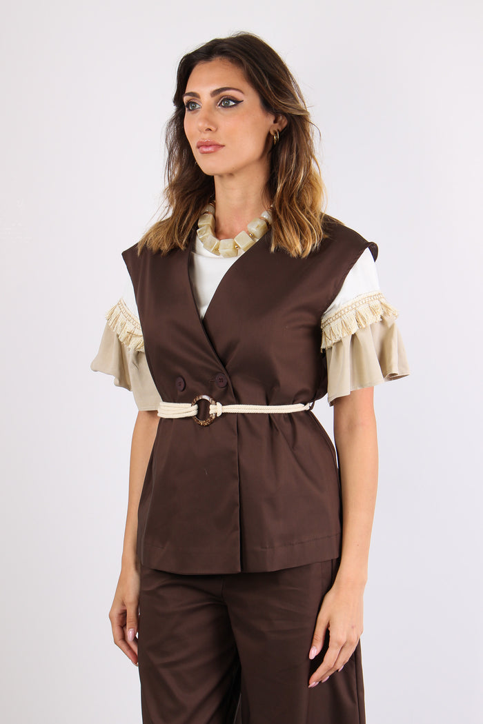 Gilet Doppiopetto Cintura Cord Moro-3