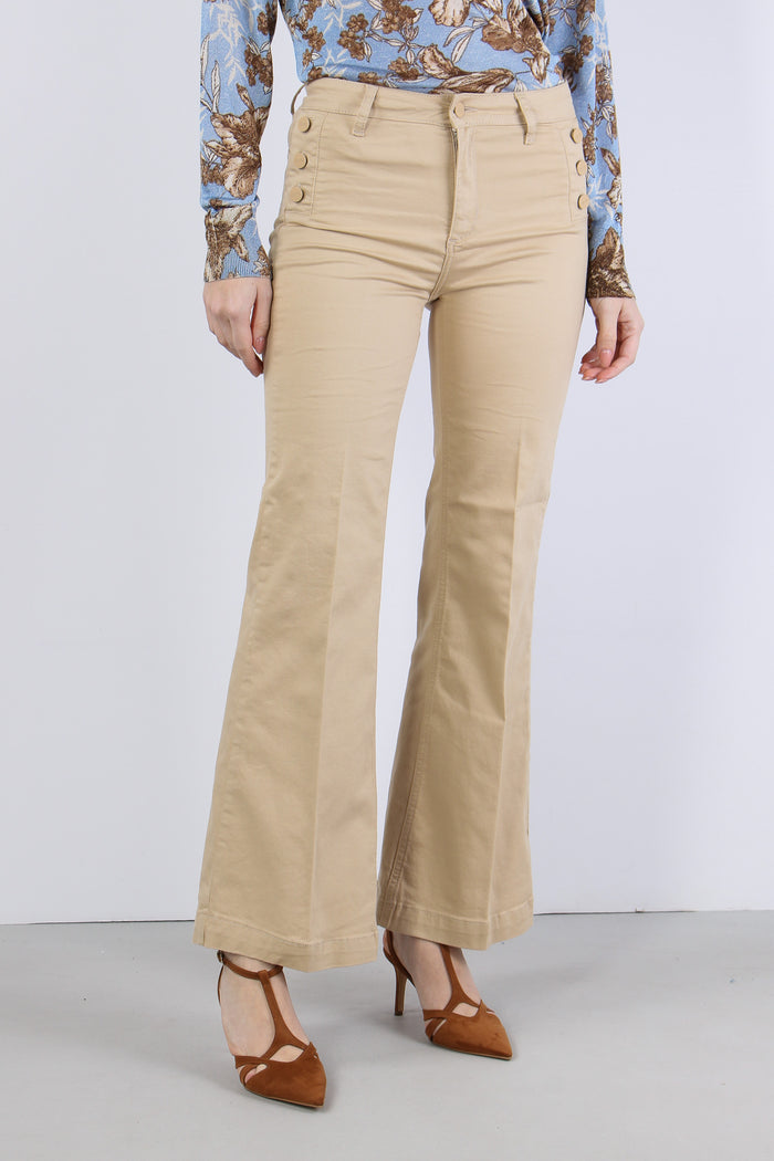 Pantalone Bottoni Laterali Cream Beige-4