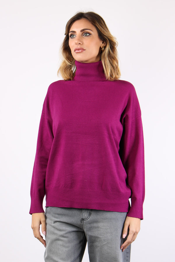 Maglia Over Collo Alto Magenta-2