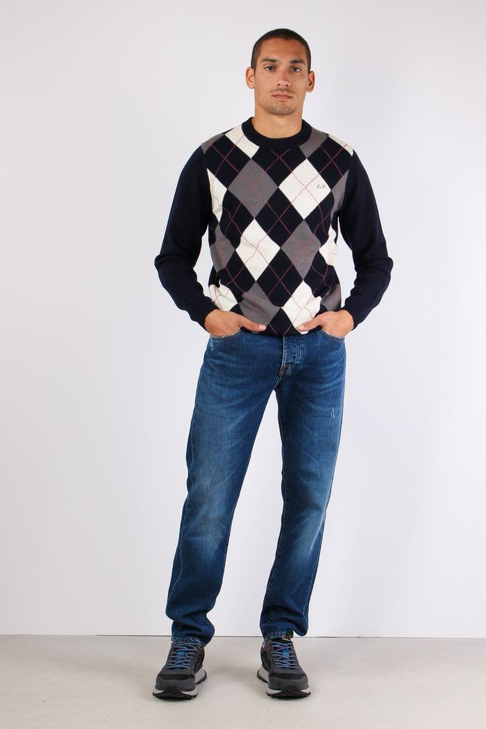 Maglia Losanghe Lana Cashmere Navy/grigio