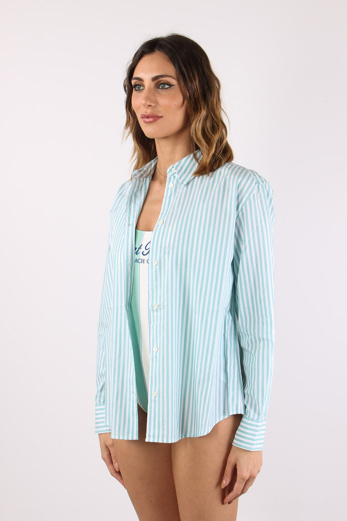 Camicia Slim Riga Ricamo Schiena Bianco/verde-5