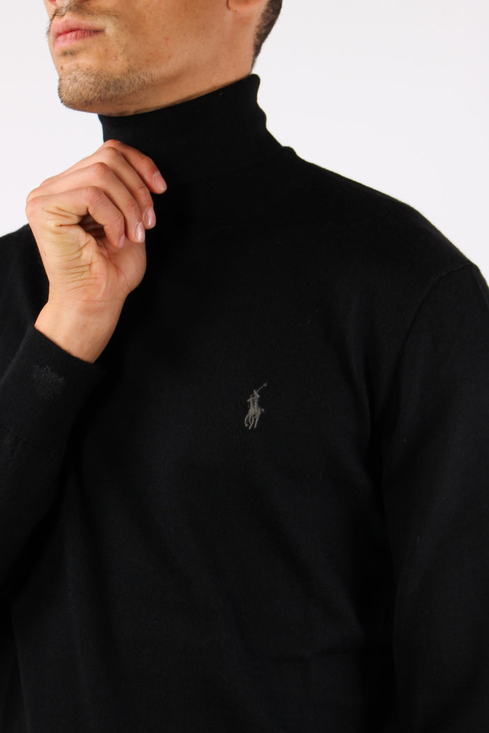 Maglia Collo Alto Lana Merinos Polo Black-6