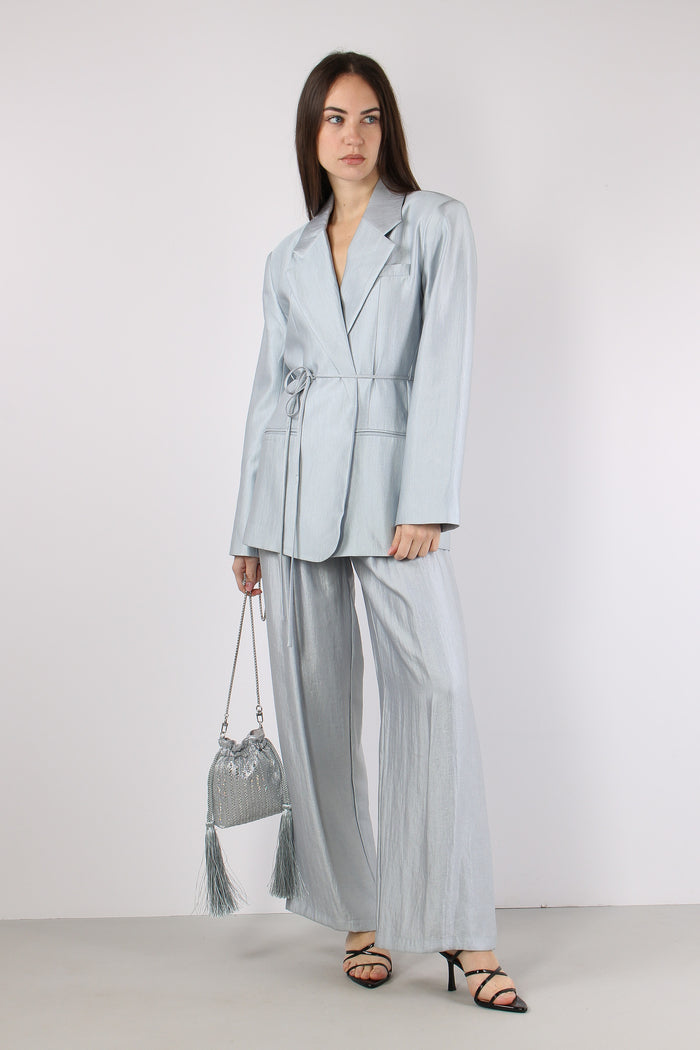 Giacca Cinturata Cangiante Celeste